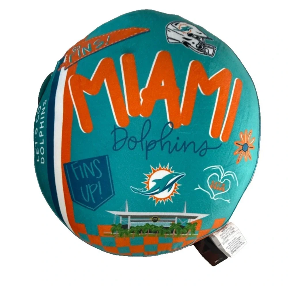 NFL Miami Dolphins Squish Me Plush Round Decorative Pillow NEW 13 inch